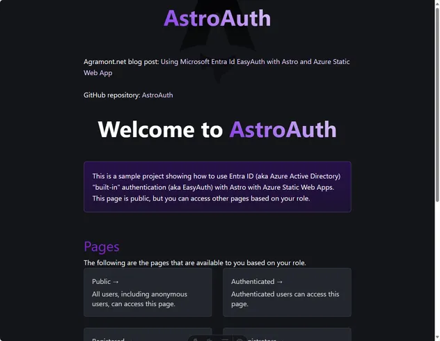 Using Microsoft Entra Id EasyAuth with Astro and Azure Static Web App