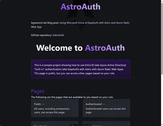 Using Microsoft Entra Id EasyAuth with Astro and Azure Static Web App